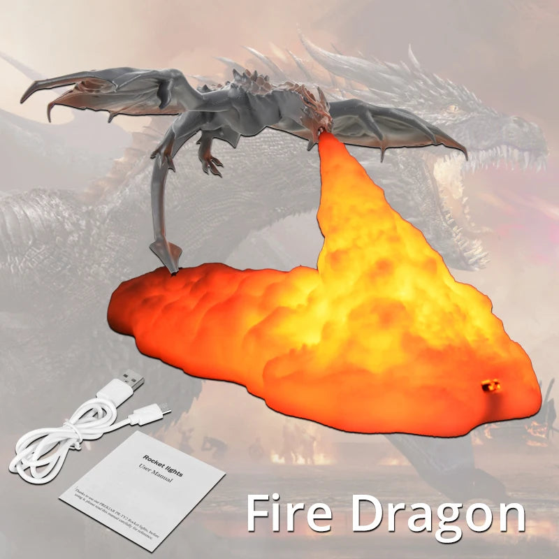 Lampe LED 3D Dragon de Feu et de Glace – Décoration de Chambre Mythique Rechargeable