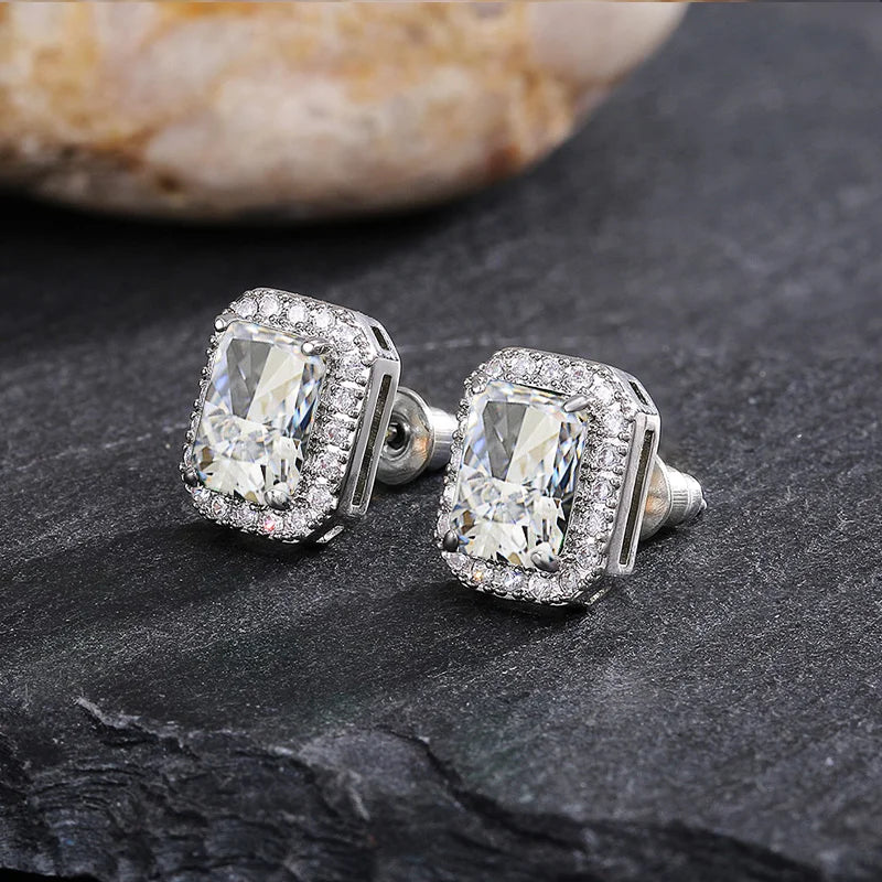 Huitan Rectangle/Square Green Cubic Zircon Stud Earrings Women Elegant Party Accessories Anniversary Gift Lady Timeless Earrings