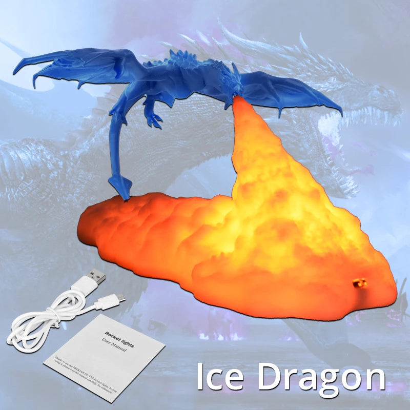 Lampe LED 3D Dragon de Feu et de Glace – Décoration de Chambre Mythique Rechargeable