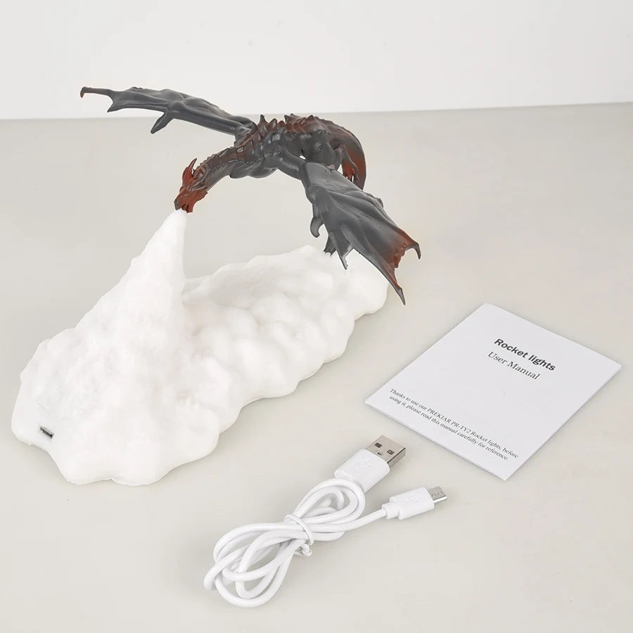 Lampe LED 3D Dragon de Feu et de Glace – Décoration de Chambre Mythique Rechargeable