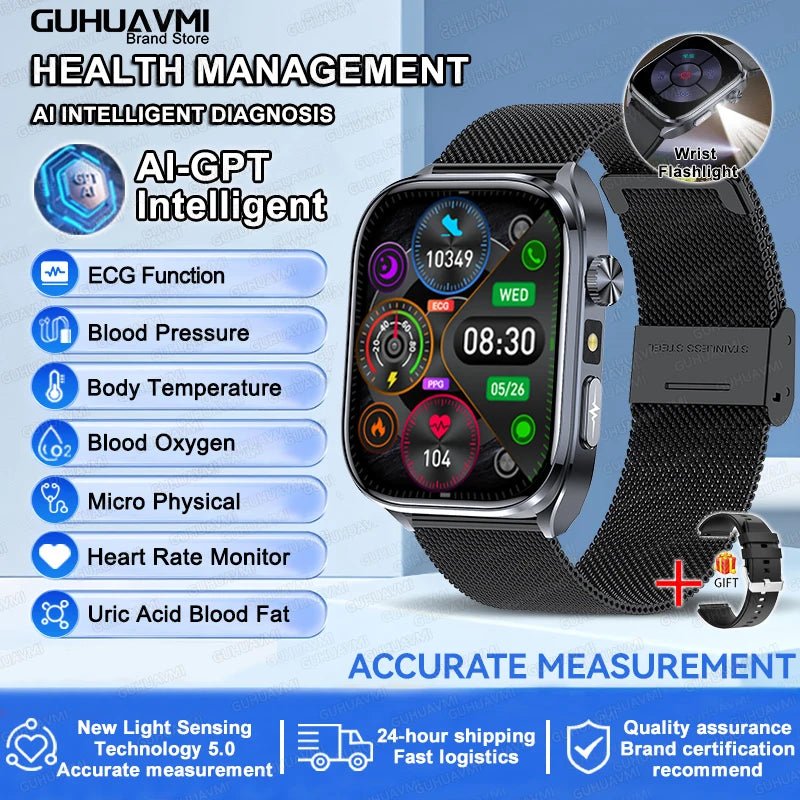 Advanced ECG Smartwatch for Men – Heart Health Tracking, Blood Metrics & BT Calls