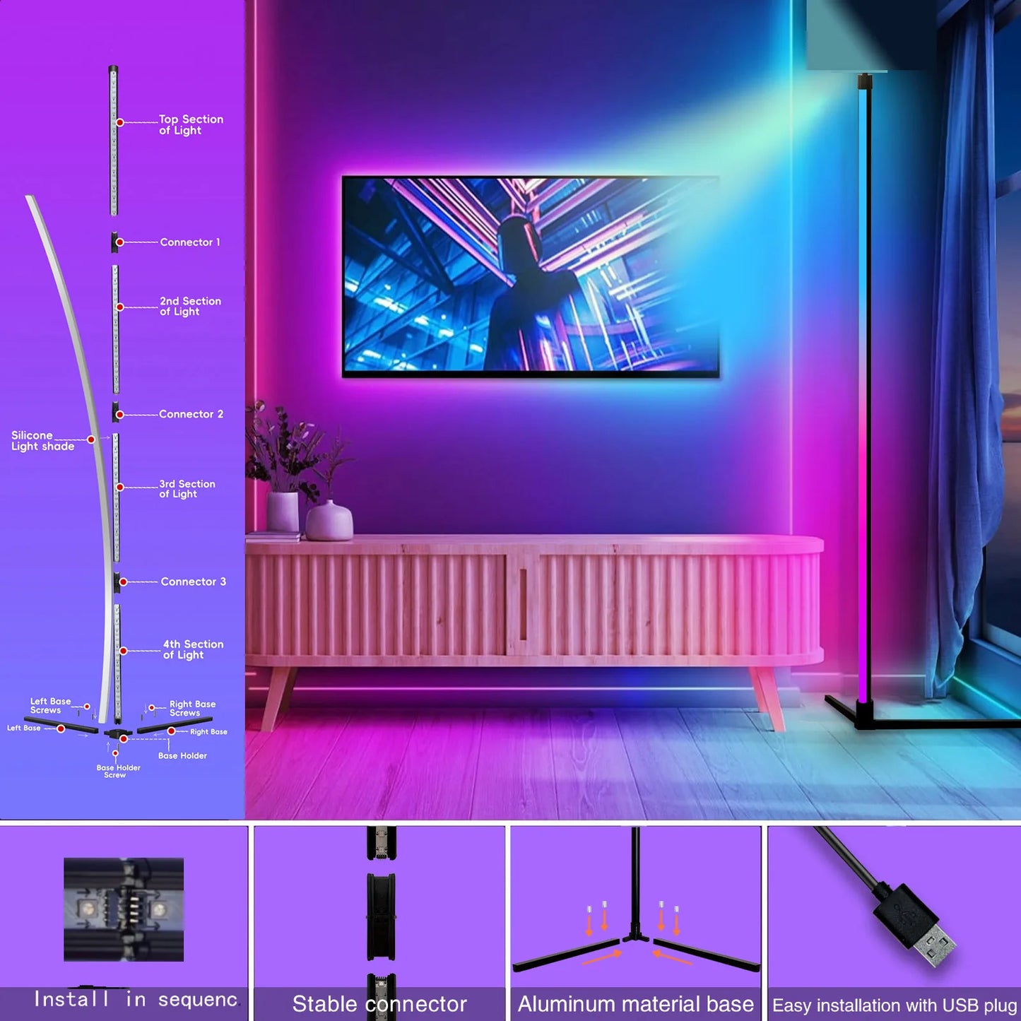 Smart RGB Floor Lamp with Music Sync – 16 Million Colour Changing Mood Light