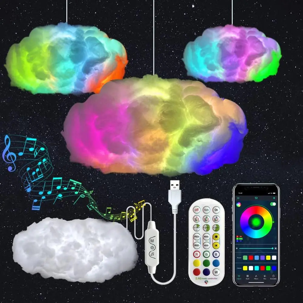 3D Thunder Cloud LED Ambient Light with App & Remote – DIY Colour Changing