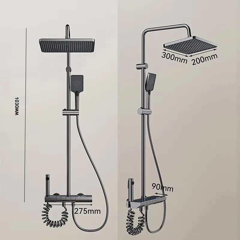 Modern Grey Rain Shower Set – Ambient LED Light with Digital Display