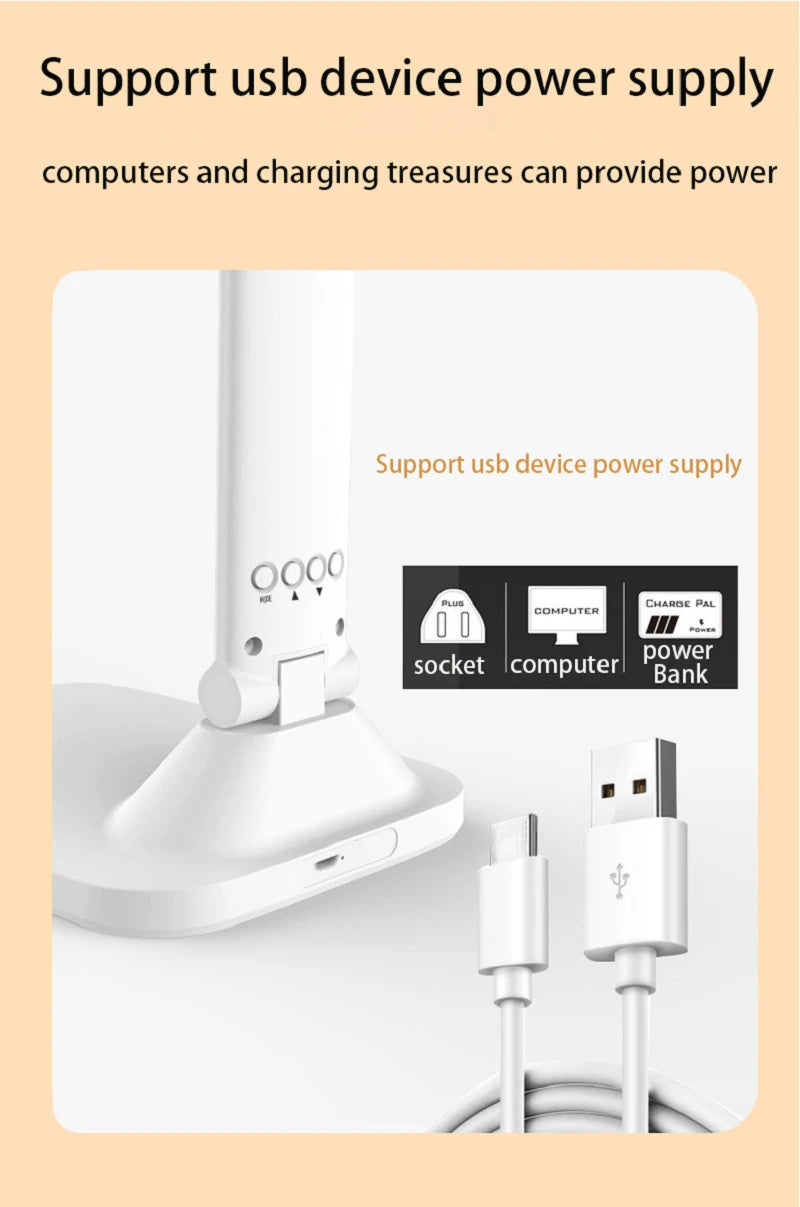 Smart Folding LED Desk Lamp – Touch Dimmable USB Reading Light with Clock & Thermometer