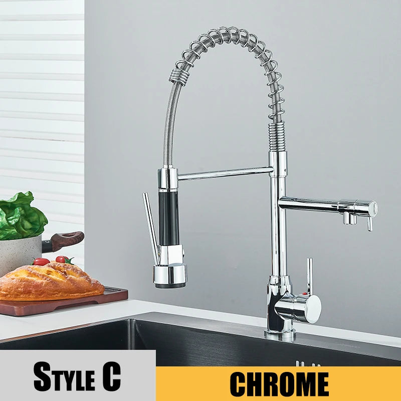 FlexFlow Black Kitchen Sink Tap – Pull-Down Hot & Cold Mixer with Dual Spout