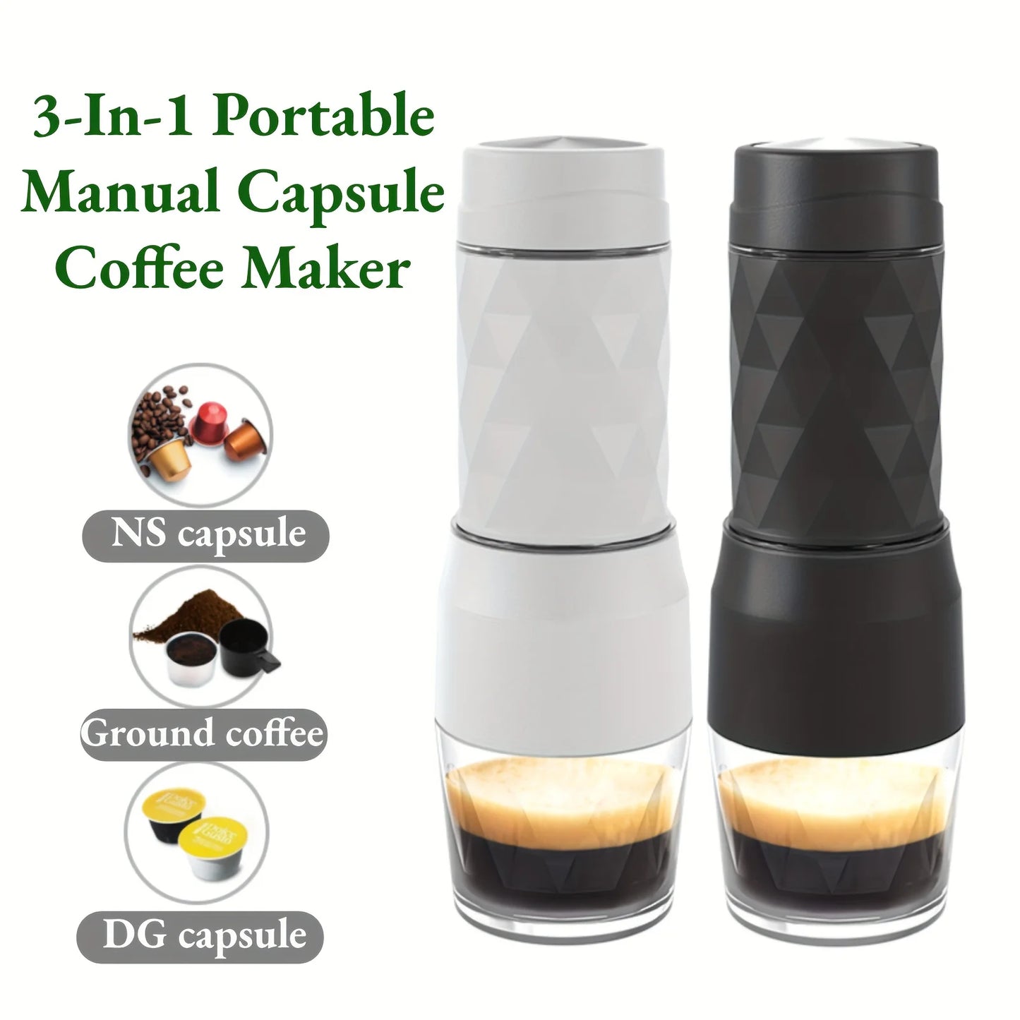 Machine à expresso manuelle portable 3 en 1 – Pour café moulu et en capsules