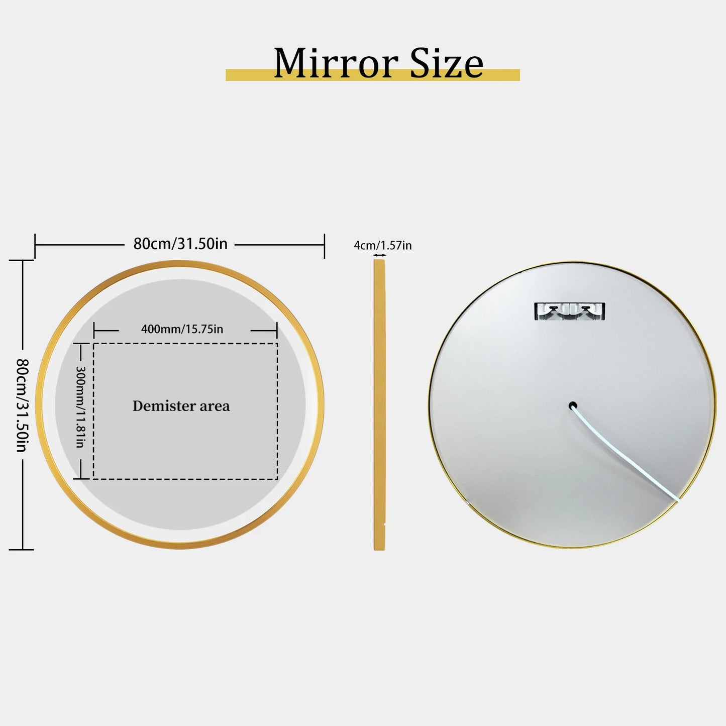 Aurea Round LED Bathroom Mirror – Gold Frame, Anti-Fog & Dimmable Light