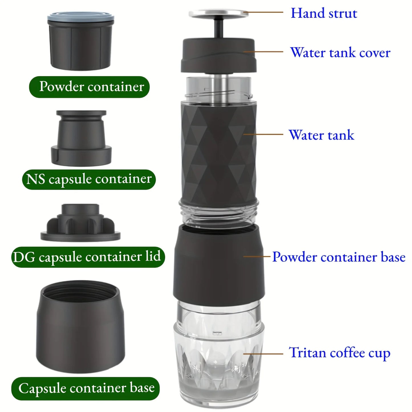 Machine à expresso manuelle portable 3 en 1 – Pour café moulu et en capsules