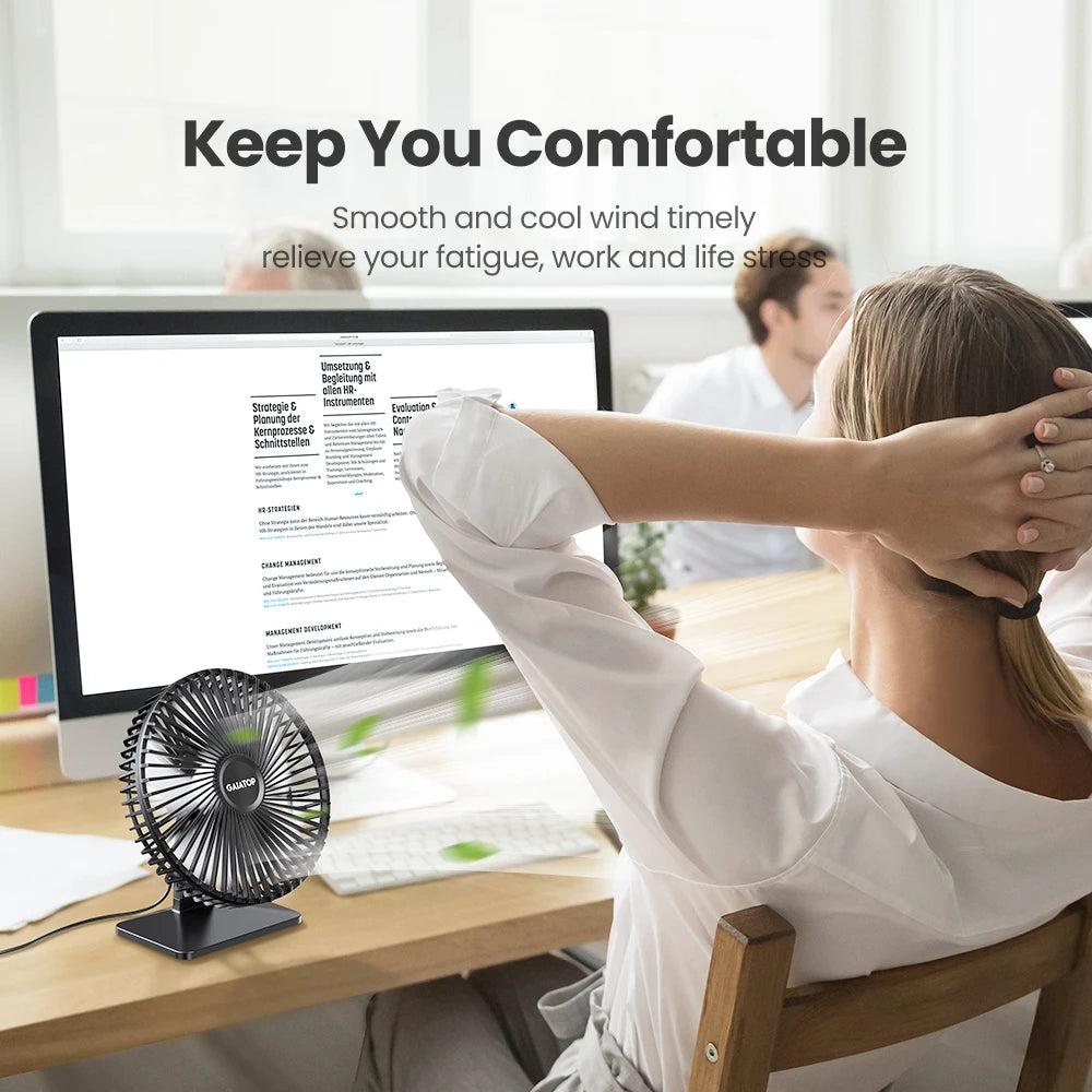 Ventilateur de bureau USB GAIATOP – Ultra silencieux, 4 vitesses, refroidissement réglable
