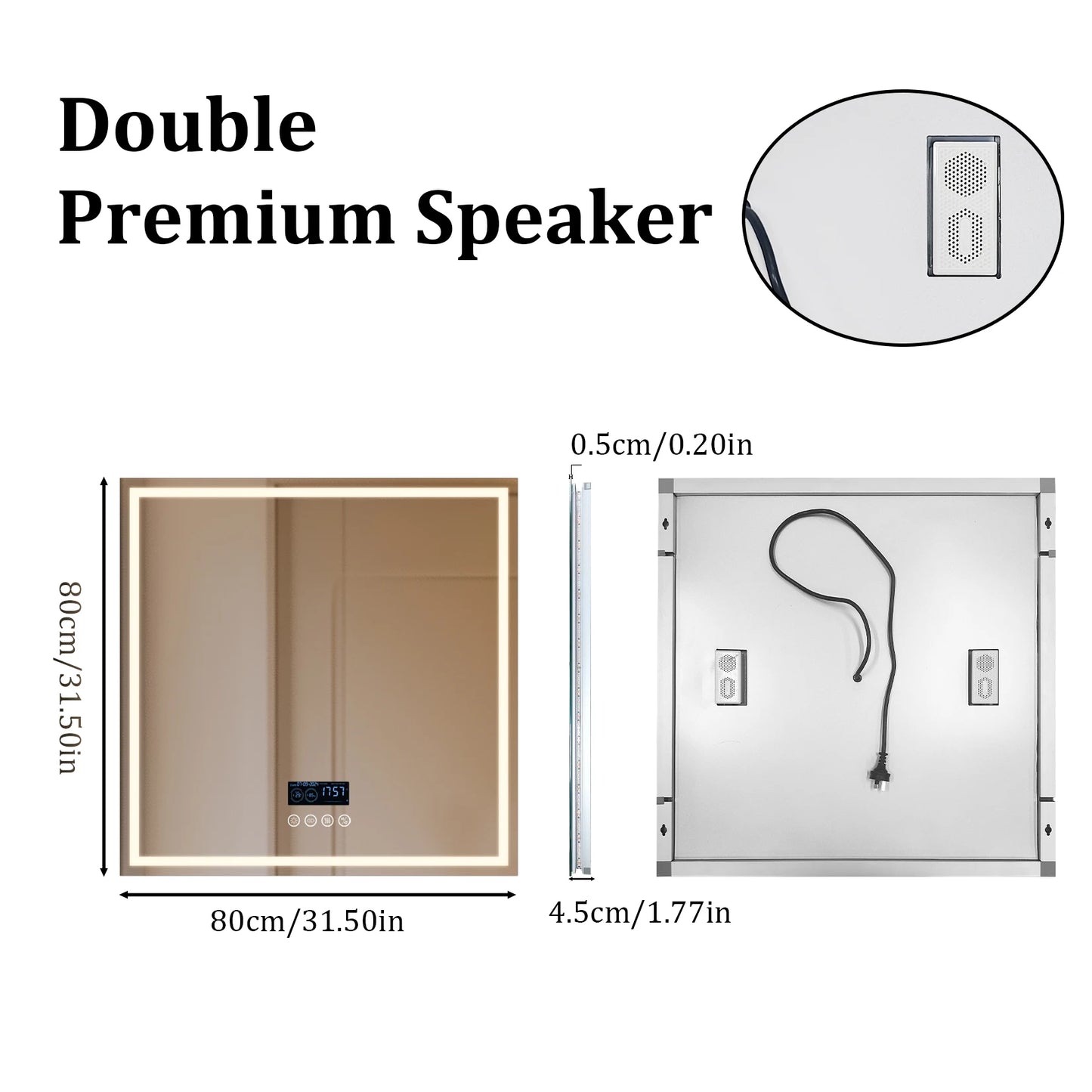 PureTech Square LED Mirror – Bluetooth Audio, Anti-Fog Memory & Ambient Backlighting