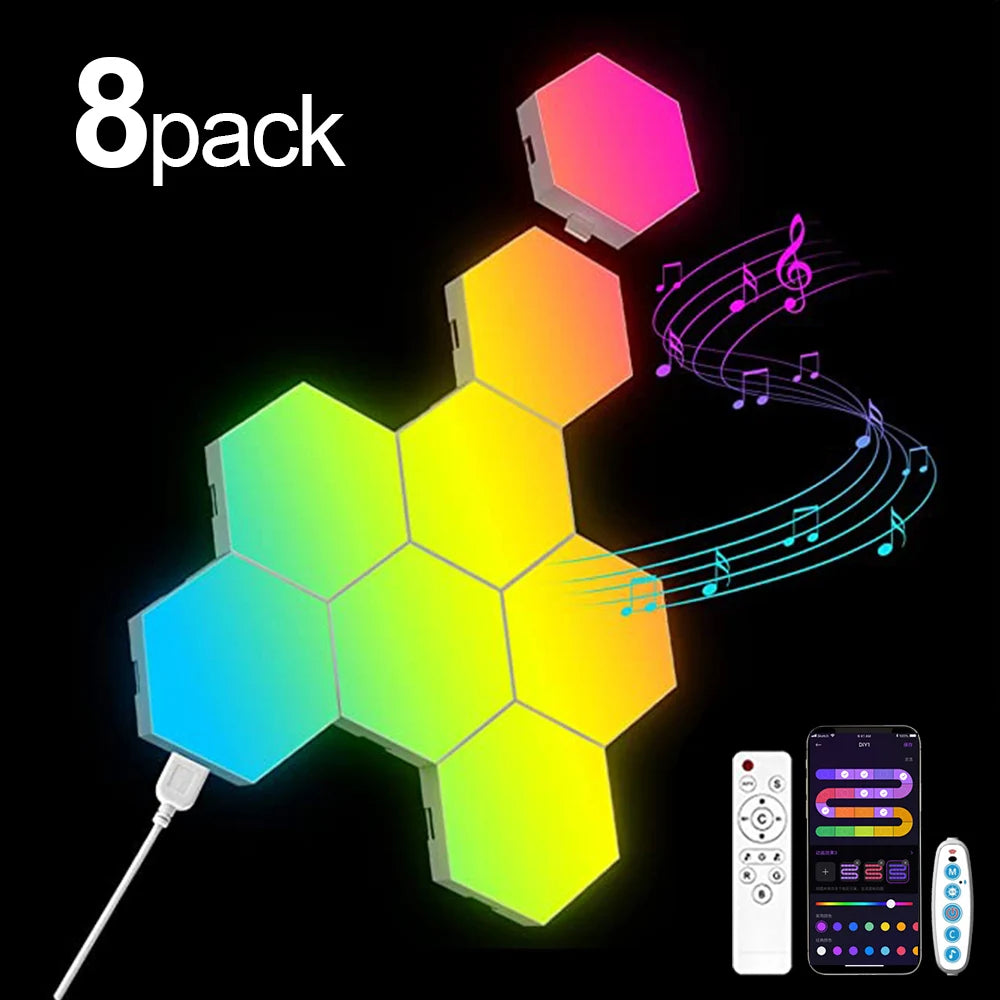 RGB Smart Hexagon Wall Lights – App Control Music Sync Ambient Lamp