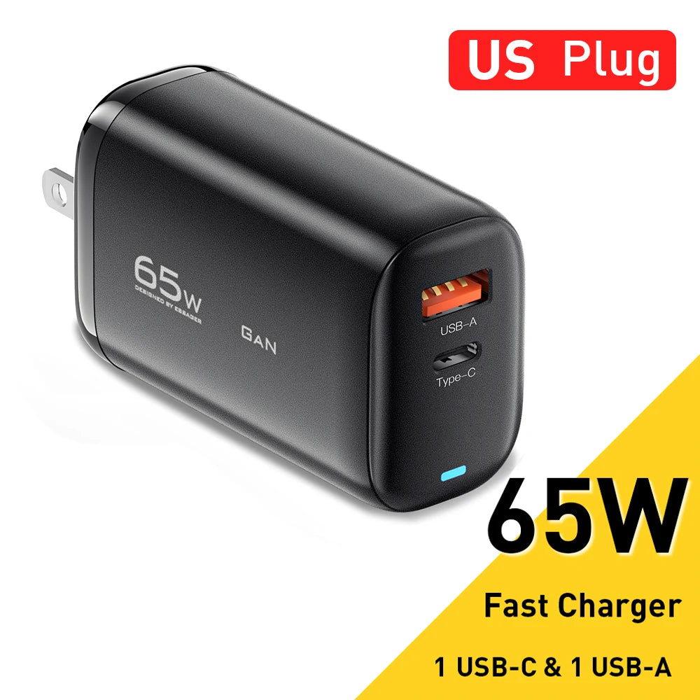 Essager 65W GaN USB Type-C Charger with PPS – Fast Charging for iPhone & Android