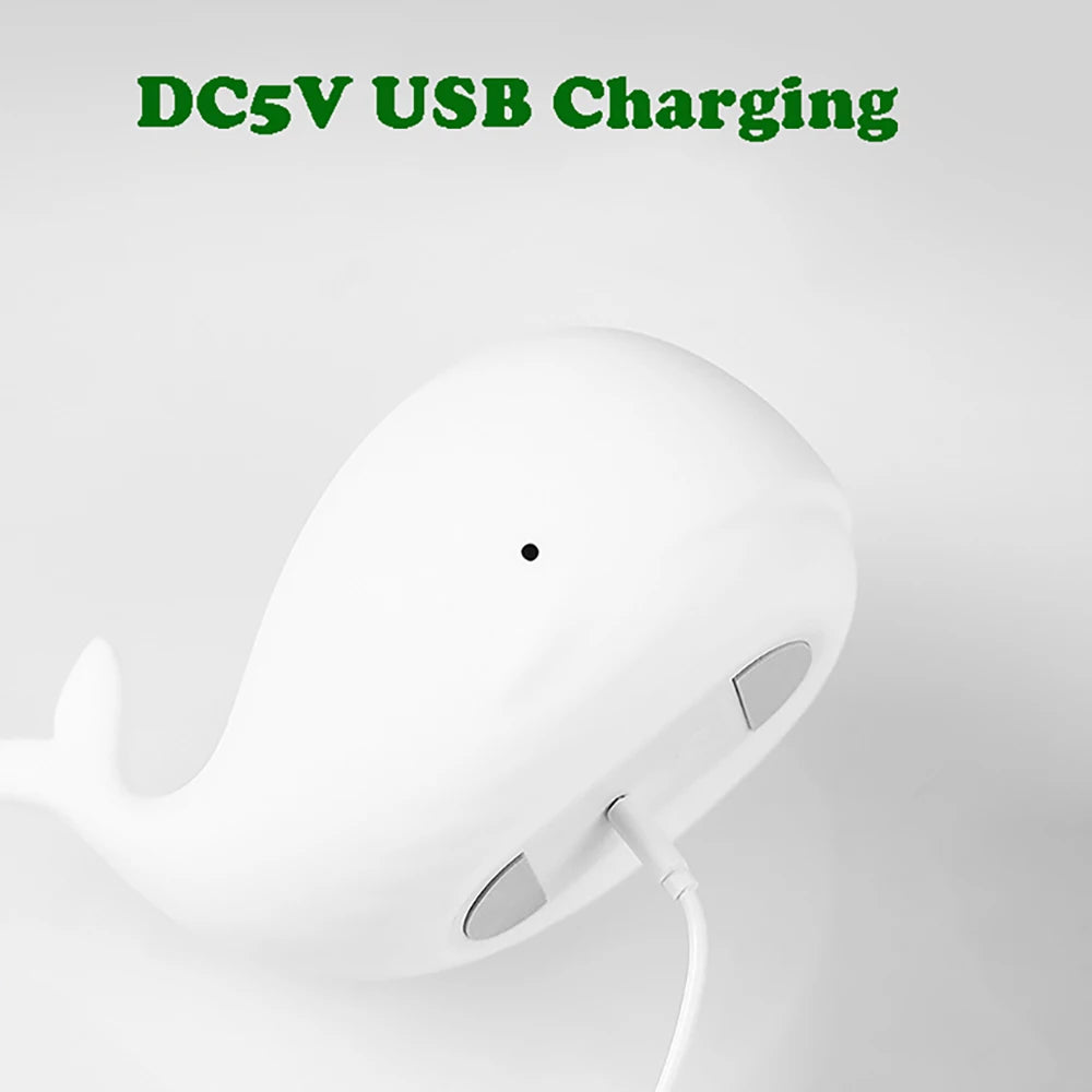 Cartoon Whale LED Night Lamp – RGB Rechargeable Silicone Light for Kids