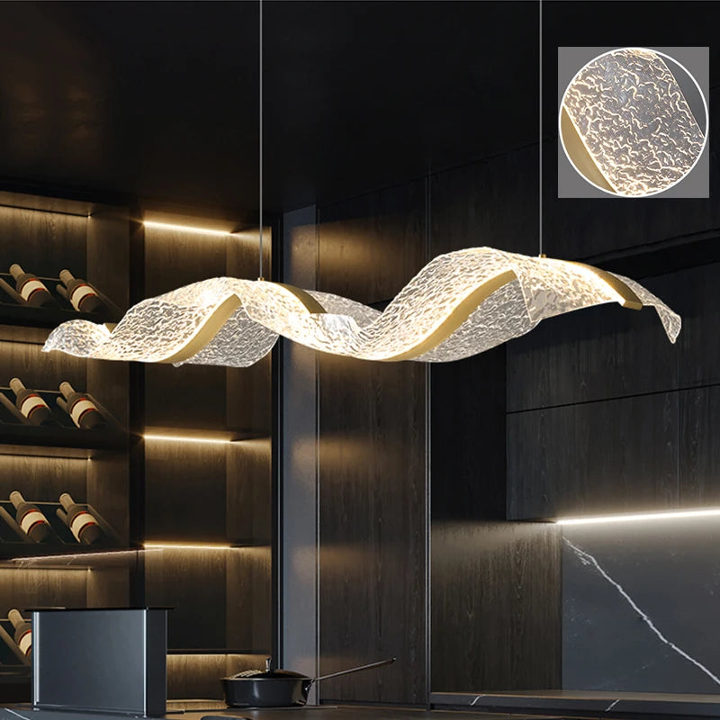 Nordic Creative LED Wave Chandelier – Contemporary Dining Room Hanging Light