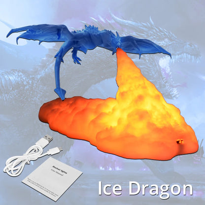 Lampe LED 3D Dragon de Feu et de Glace – Décoration de Chambre Mythique Rechargeable
