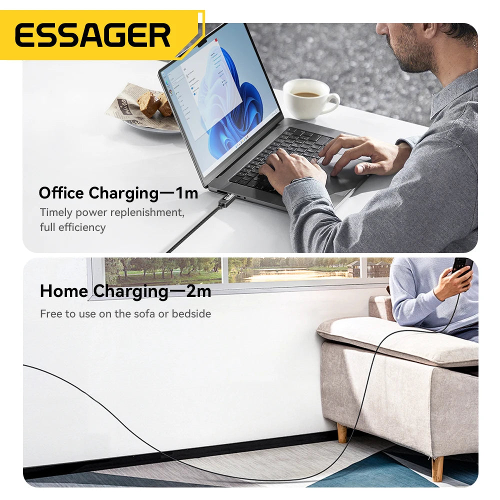 Cable de carga ESSAGER Premium USB-C a USB-C PD de 100 W con pantalla digital para dispositivos Apple