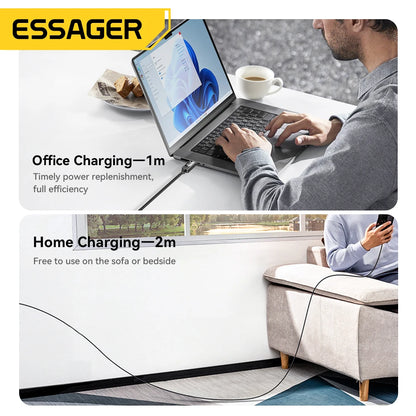 Cable de carga ESSAGER Premium USB-C a USB-C PD de 100 W con pantalla digital para dispositivos Apple