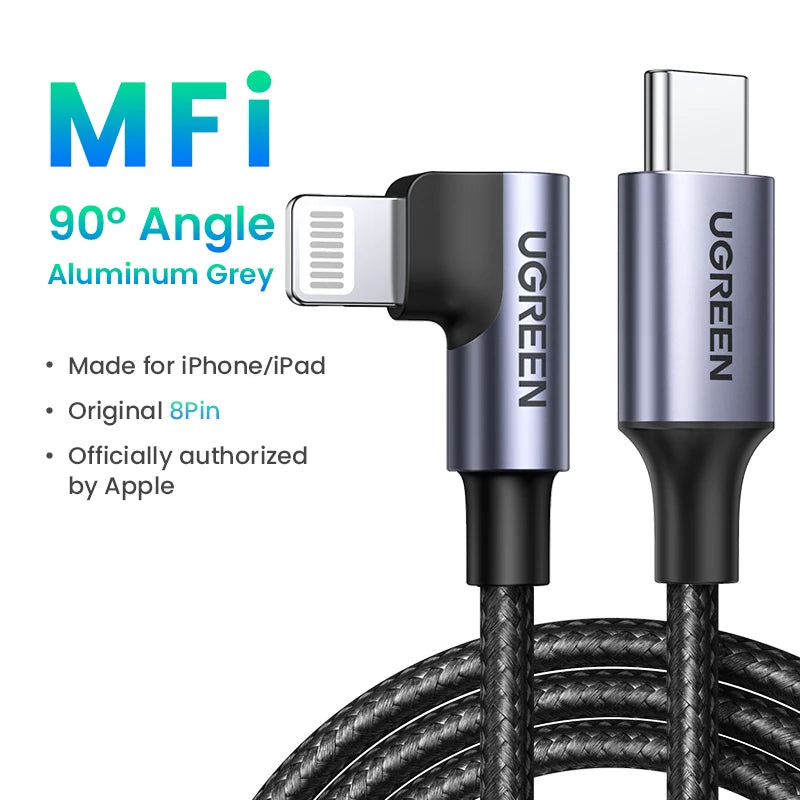 Cable USB-C a Lightning UGREEN con certificación Apple MFi y carga rápida PD de 20 W/30 W para iPhone 14/13/12
