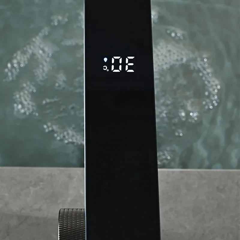Grifo de lavabo de baño con pantalla digital, grifo inteligente LED de latón para lavabo de montaje en cubierta, mezclador de agua fría y caliente, grifo de tocador