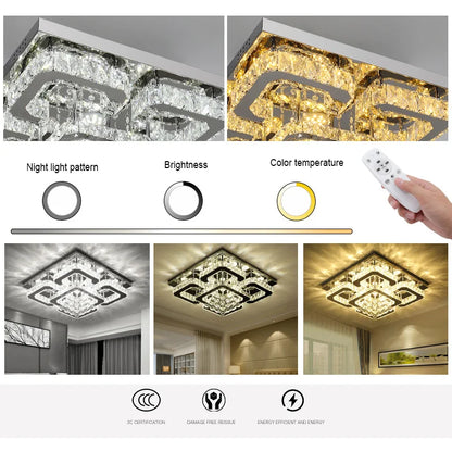 Luxury Crystal LED Ceiling Light Fixture – Contemporary Flush Mount with Adjustable Cool White Lighting