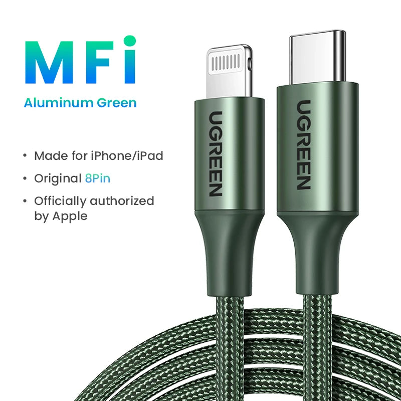 Cable USB-C a Lightning UGREEN con certificación Apple MFi y carga rápida PD de 20 W/30 W para iPhone 14/13/12