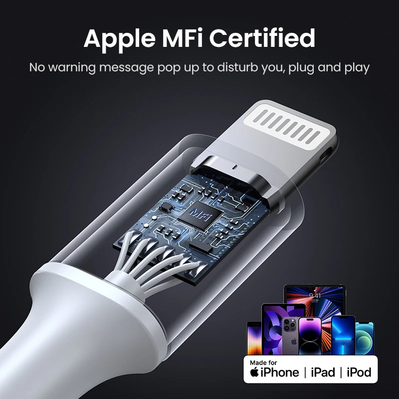 Cable USB-C a Lightning UGREEN con certificación Apple MFi y carga rápida PD de 20 W/30 W para iPhone 14/13/12