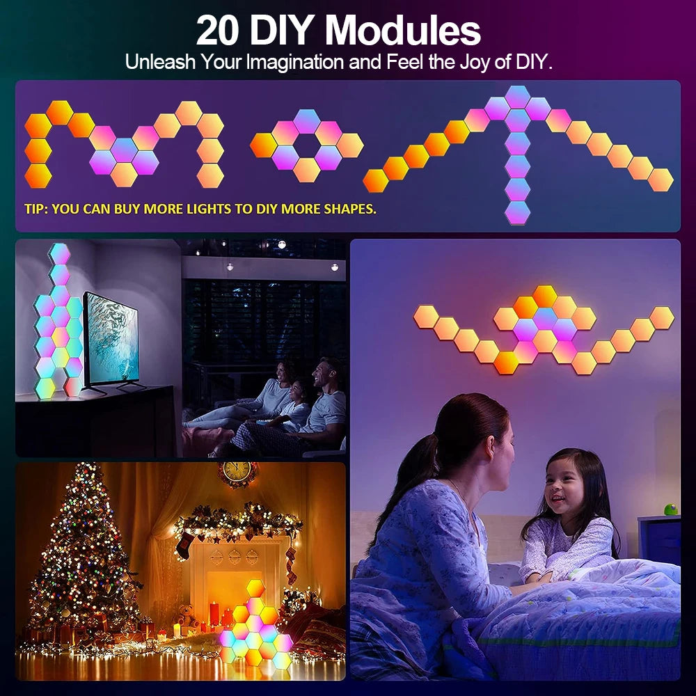 RGB Smart Hexagon Wall Lights – App Control Music Sync Ambient Lamp