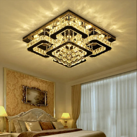 Luxury Crystal LED Ceiling Light Fixture – Contemporary Flush Mount with Adjustable Cool White Lighting