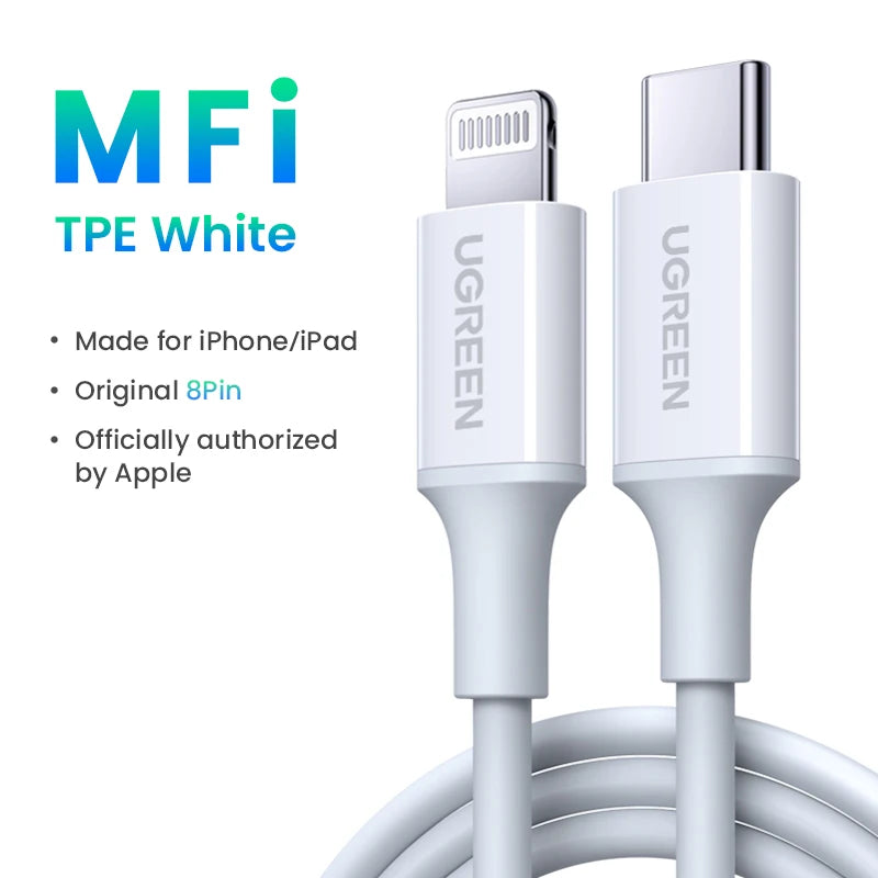 Cable USB-C a Lightning UGREEN con certificación Apple MFi y carga rápida PD de 20 W/30 W para iPhone 14/13/12
