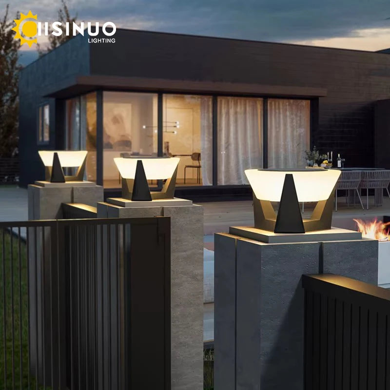 Elegant Solar Pillar Light – Warm White 3000K Outdoor Lighting for Patio, Fence & Landscape