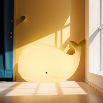 Cartoon Whale LED Night Lamp – RGB Rechargeable Silicone Light for Kids