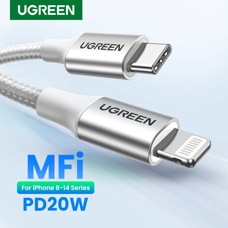Cable USB-C a Lightning UGREEN con certificación Apple MFi y carga rápida PD de 20 W/30 W para iPhone 14/13/12