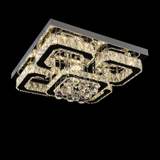 Luxury Crystal LED Ceiling Light Fixture – Contemporary Flush Mount with Adjustable Cool White Lighting