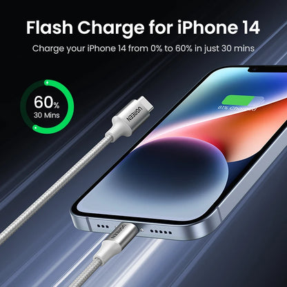 Cable USB-C a Lightning UGREEN con certificación Apple MFi y carga rápida PD de 20 W/30 W para iPhone 14/13/12
