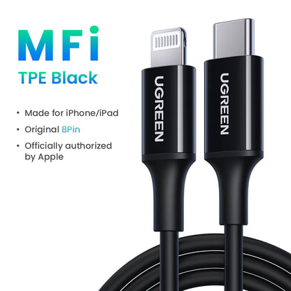 Cable USB-C a Lightning UGREEN con certificación Apple MFi y carga rápida PD de 20 W/30 W para iPhone 14/13/12