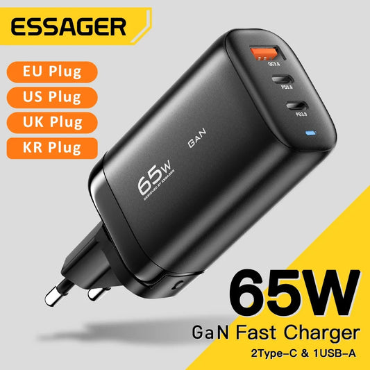 Essager 65W GaN USB Type-C Charger with PPS – Fast Charging for iPhone & Android