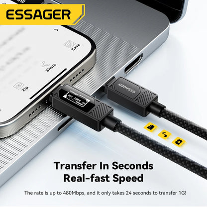 Cable de carga ESSAGER Premium USB-C a USB-C PD de 100 W con pantalla digital para dispositivos Apple