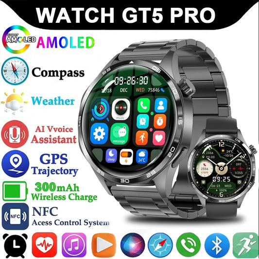 GT5 Pro 2025 Men’s GPS NFC Smartwatch — AMOLED 360×360 & Bluetooth Call