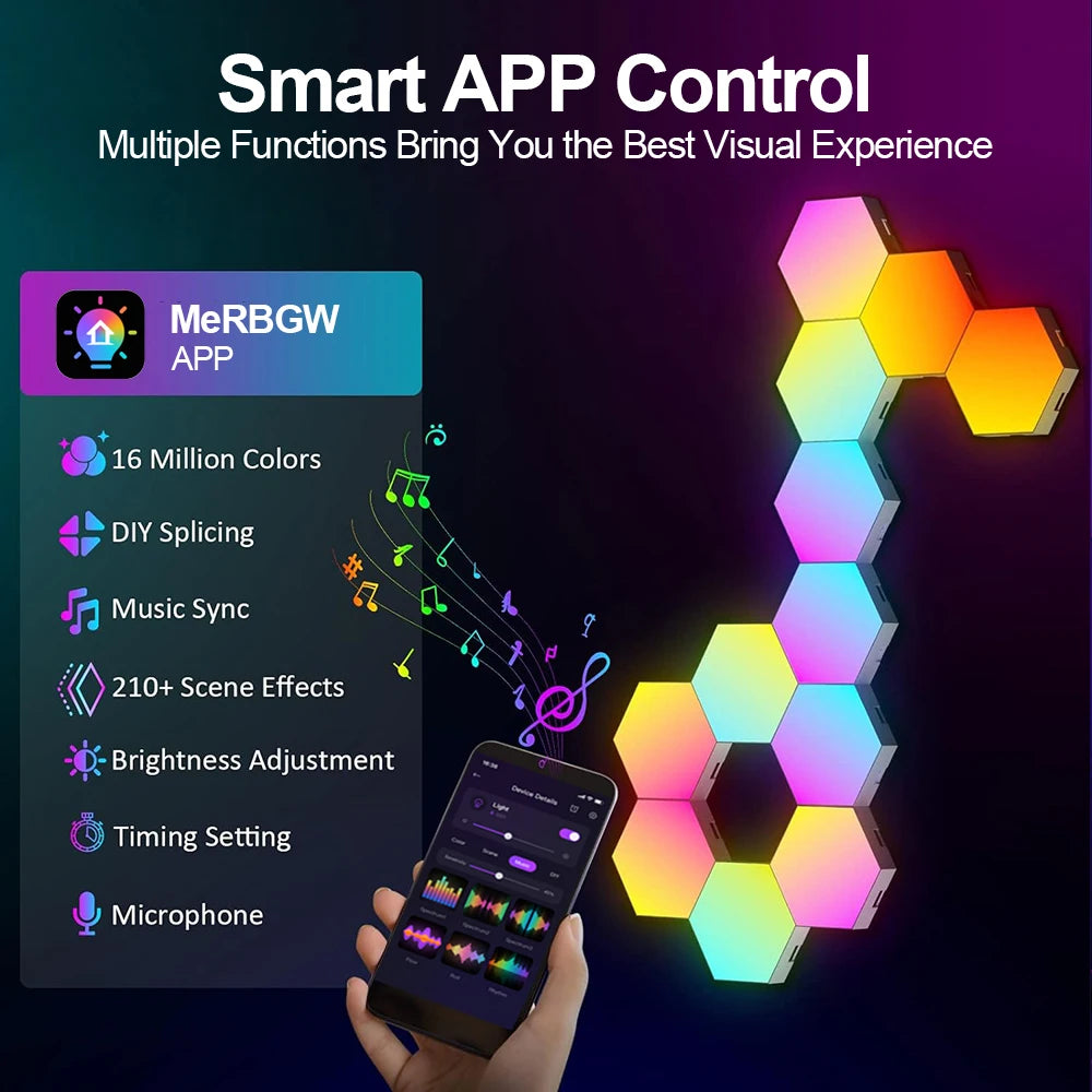 RGB Smart Hexagon Wall Lights – App Control Music Sync Ambient Lamp