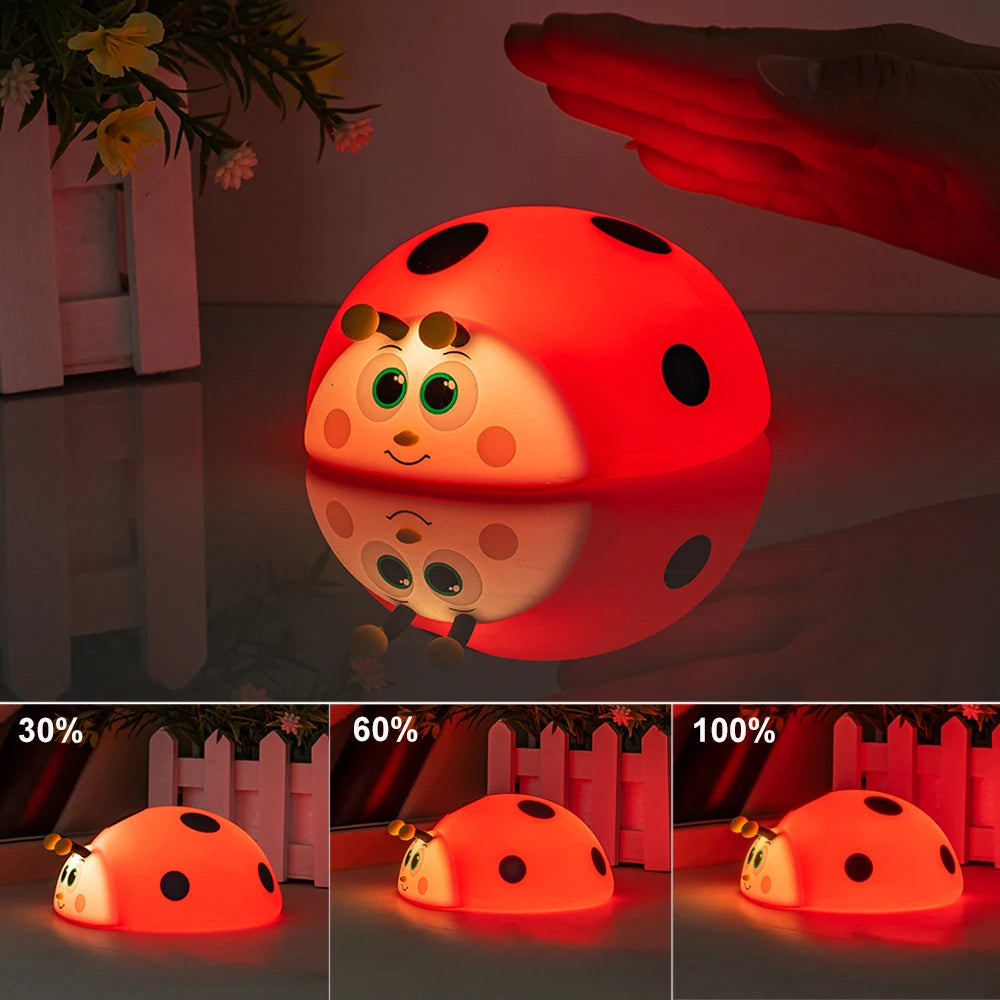 Cute Ladybird Silicone Night Light – USB Rechargeable Touch Lamp for Kids