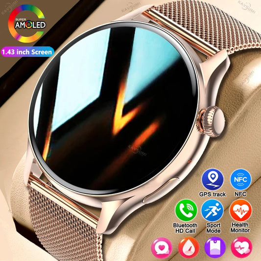 Ladies AMOLED NFC Smartwatch (2025) — GPS Fitness, Heart Rate & Waterproof