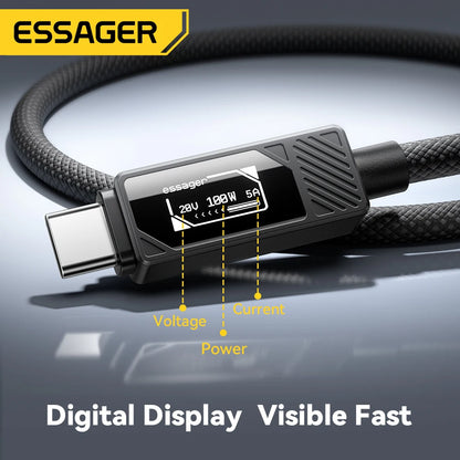Cable de carga ESSAGER Premium USB-C a USB-C PD de 100 W con pantalla digital para dispositivos Apple