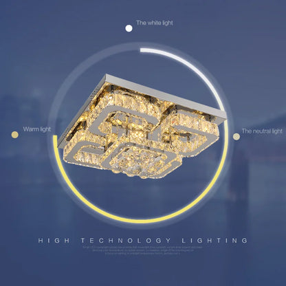 Luxury Crystal LED Ceiling Light Fixture – Contemporary Flush Mount with Adjustable Cool White Lighting