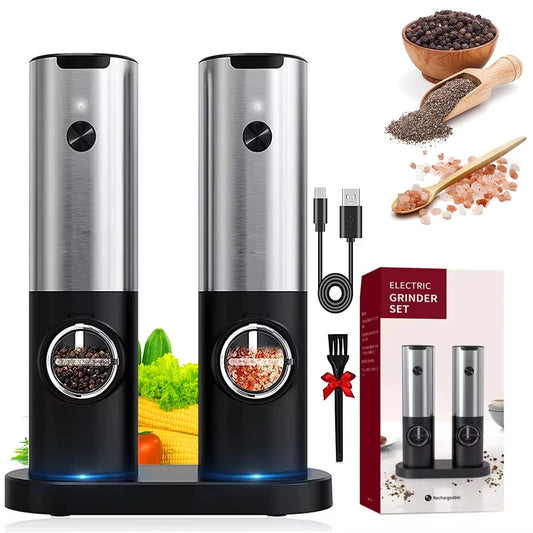 Electric Salt & Pepper Grinder Set – USB Rechargeable with LED Light