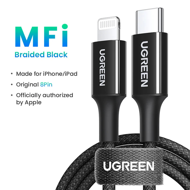 Cable USB-C a Lightning UGREEN con certificación Apple MFi y carga rápida PD de 20 W/30 W para iPhone 14/13/12
