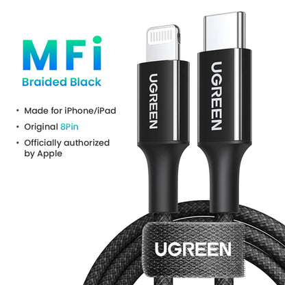 Cable USB-C a Lightning UGREEN con certificación Apple MFi y carga rápida PD de 20 W/30 W para iPhone 14/13/12