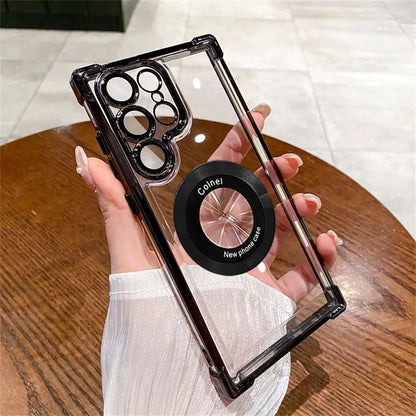 LuxeMag Elite MagSafe Case – Plated Transparent Shockproof Cover for Samsung Galaxy S20–S25