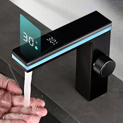 Grifo de lavabo de baño con pantalla digital, grifo inteligente LED de latón para lavabo de montaje en cubierta, mezclador de agua fría y caliente, grifo de tocador