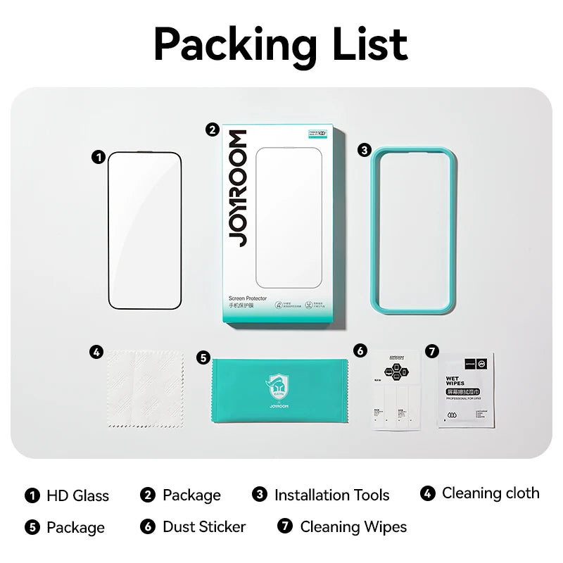 Protector de pantalla de vidrio templado HD ultratransparente Joyroom para iPhone 15, 16 y 17 Pro Max